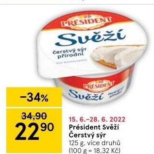 Svěží čerstvý sýr Président