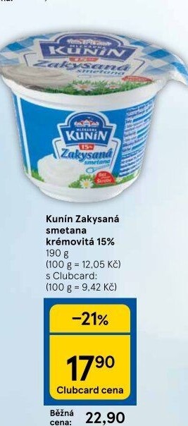 Zakysaná smetana krémovitá Kunín 15%