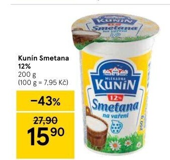 Smetana na vaření Kunín 12%