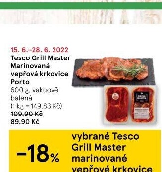 Vepřová krkovice marinovaná bez kosti Porto Grill Master Tesco