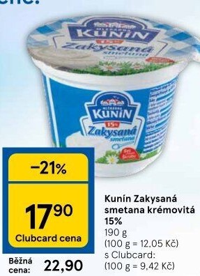 Zakysaná smetana krémovitá Kunín 15%
