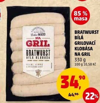 Klobása bílá grilovací bratwurst Na gril Penny