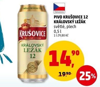 Pivo světlé Královský ležák 12° Krušovice