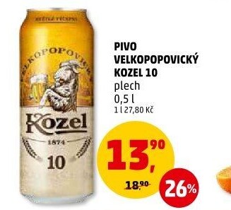 Pivo světlé výčepní 10°Velkopopovický Kozel