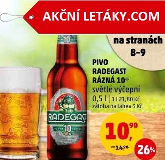 Pivo světlé výčepní Rázná 10° Radegast