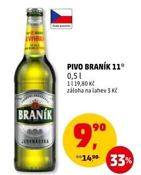 Pivo světlý ležák 11° Jedenáctka Braník