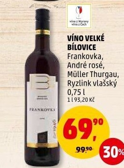 Víno Frankovka Vinařství Velké Bílovice
