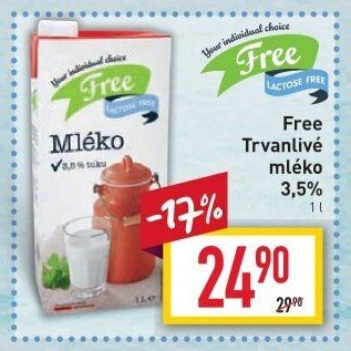 Mléko trvanlivé bez laktózy Billa Laktose Free -3,5% plnotučné