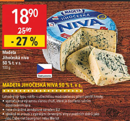 Sýr Niva Jihočeská 50% Madeta