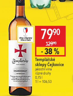 Víno Chardonnay Templářské sklepy Čejkovice