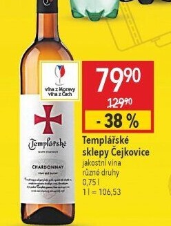 Víno Chardonnay Templářské sklepy Čejkovice