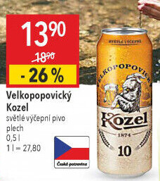 Pivo světlé výčepní 10°Velkopopovický Kozel