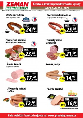 akční leták ZEMAN maso - uzeniny 20.6.2022-25.6.2022