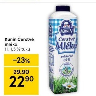 Mléko čerstvé Kunín - 1,5% polotučné