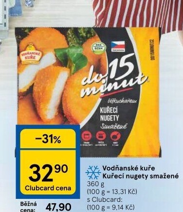 Nugetky kuřecí smažené mražené Vodňanské kuře