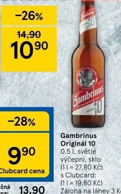 Pivo světlé výčepní Originál 10° Gambrinus