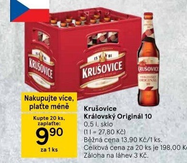 Pivo světlé výčepní Originál Královská 10° Krušovice