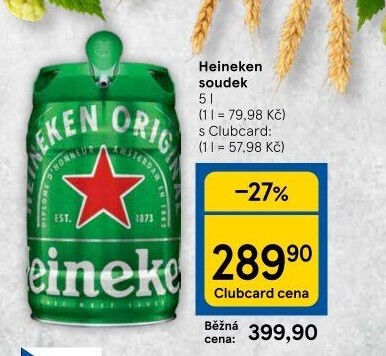 Pivo světlý ležák Heineken - soudek