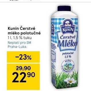 Mléko čerstvé Kunín - 1,5% polotučné