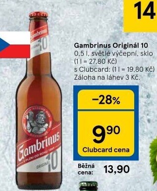 Pivo světlé výčepní Originál 10° Gambrinus