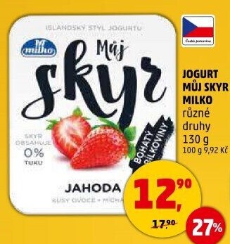 Dezert zakysaný ochucený Můj Skyr 0% Milko