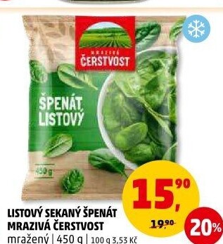 Špenát listový mražený Mrazivá Čerstvost