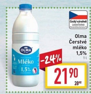Mléko čerstvé Olma - 1,5% polotučné