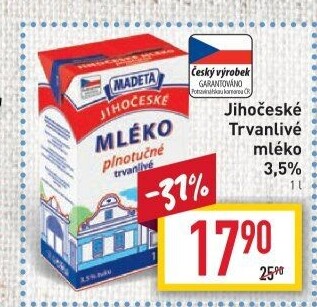 Mléko trvanlivé Jihočeské Madeta - 3,5% plnotučné