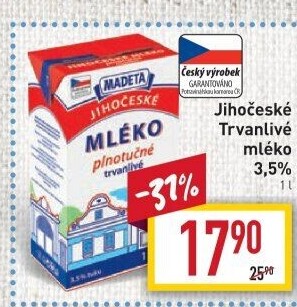 Mléko trvanlivé Jihočeské Madeta - 3,5% plnotučné