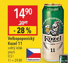 Pivo světlý ležák 11° Medium Velkopopovický Kozel