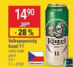Pivo světlý ležák 11° Medium Velkopopovický Kozel