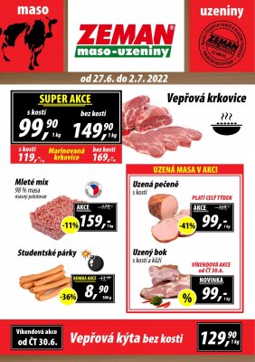 akční leták ZEMAN maso - uzeniny 27.6.2022-2.7.2022