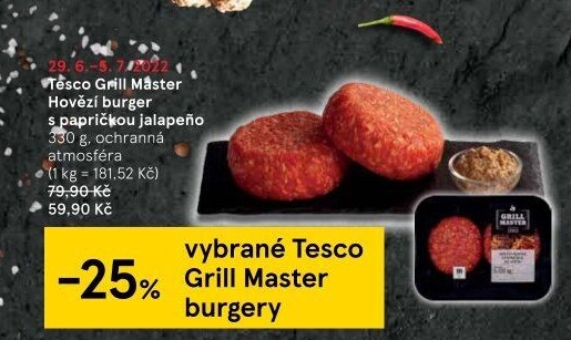 Hovězí burger Jalapeňo Grill Master Tesco