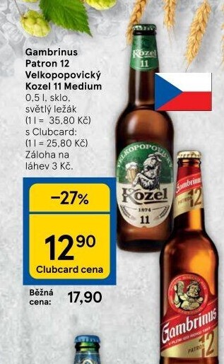 Pivo světlý ležák 12° Patron Gambrinus