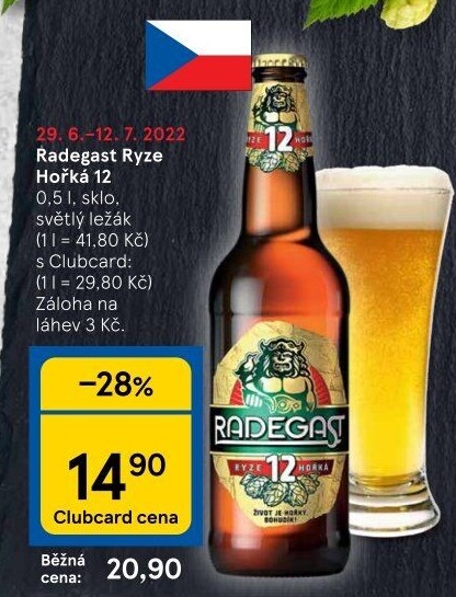 Pivo světlý ležák 12° Ryze hořká Radegast