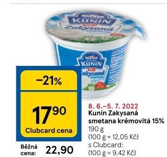 Zakysaná smetana krémovitá Kunín 15%