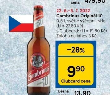 Pivo světlé výčepní Originál 10° Gambrinus