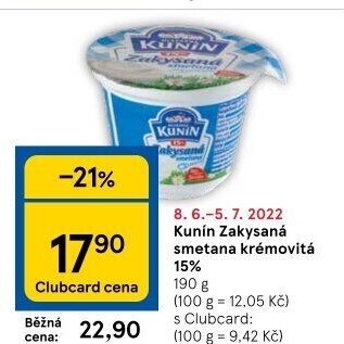 Zakysaná smetana krémovitá Kunín 15%
