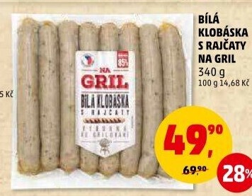 Klobása bílá s rajčaty Na gril Penny