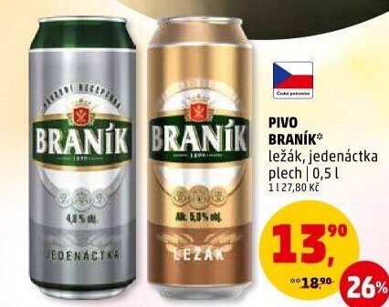 Pivo světlý ležák 11° Jedenáctka Braník