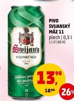 Pivo světlý ležák 11° Svijanský Máz Svijany