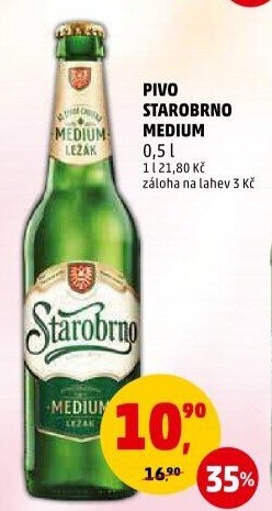 Pivo světlý ležák nepasterizovaný 11° Medium Starobrno