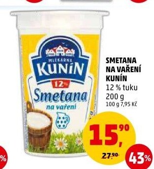 Smetana na vaření Kunín 12%