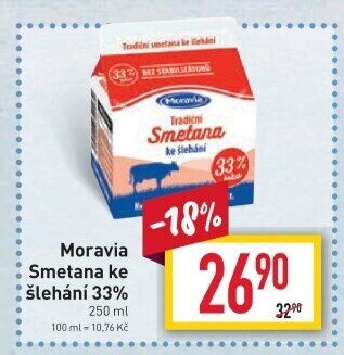 Smetana ke šlehání 33% Moravia