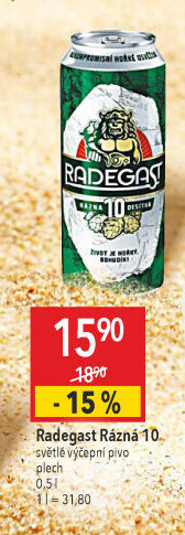 Pivo světlé výčepní Rázná 10° Radegast