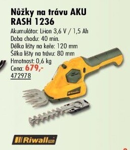 Aku nůžky na trávu Riwall Rash 1236LH