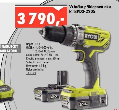 Aku příklepová vrtačka Ryobi R18PD3-220S