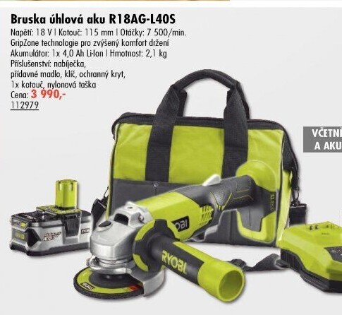 Aku úhlová bruska Ryobi R18AG-L40S