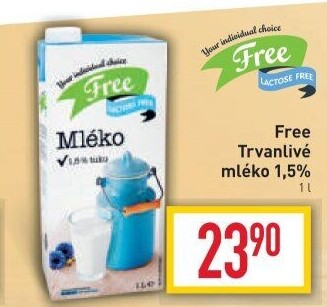 Mléko trvanlivé bez laktózy Billa Laktose Free - 1,5% polotučné