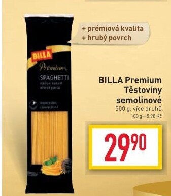 Těstoviny semolinové Premium Billa